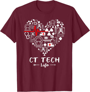 CT Tech Life Heart Funny Technologist T-Shirt - T-Shirt | Maroon