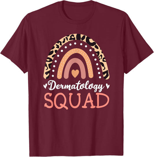 Dermatology Squad Leopard Rainbow Dermatologist Skin Doctor T-Shirt - T-Shirt | Maroon
