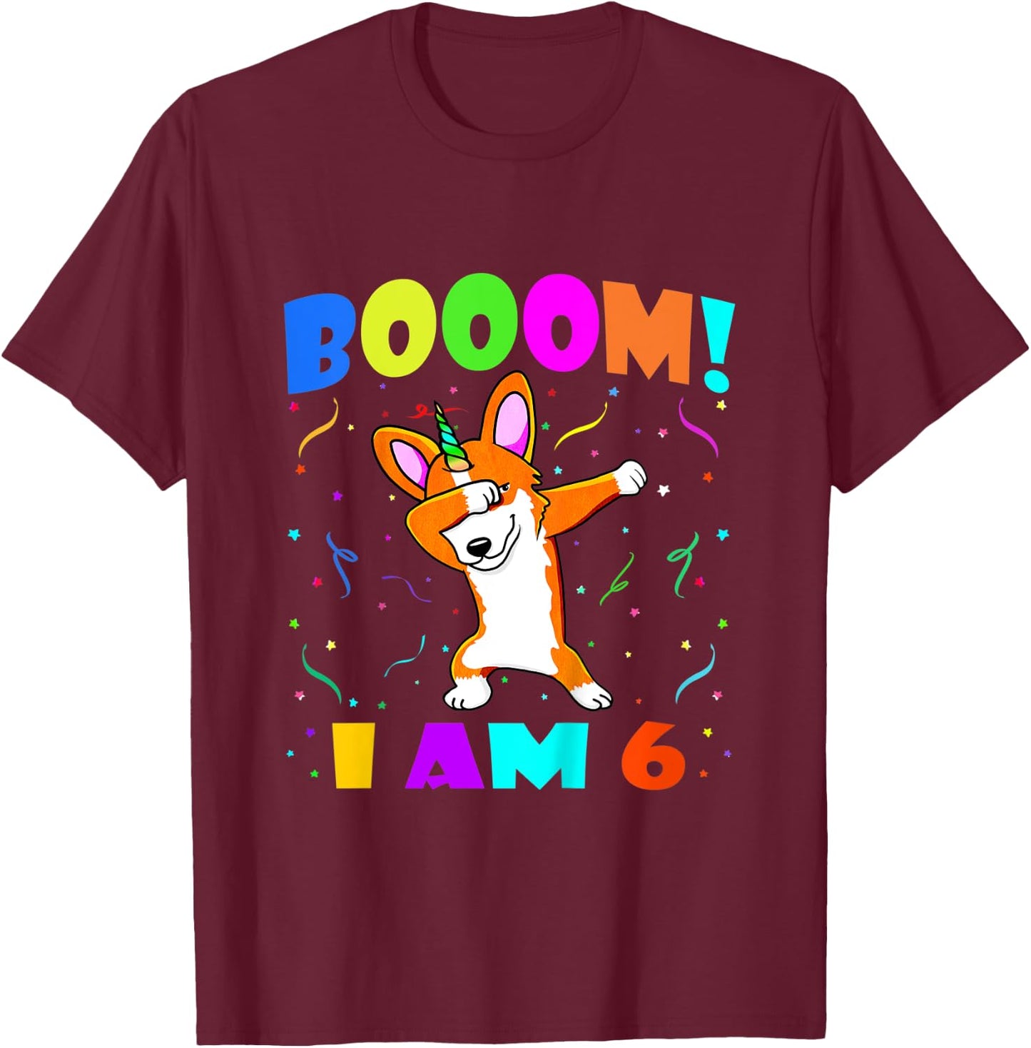 Kids Dabbing Corgicorn Booom! I Am 6 Boy Girl 6th Birthday Outfit T-Shirt - T-Shirt | Maroon