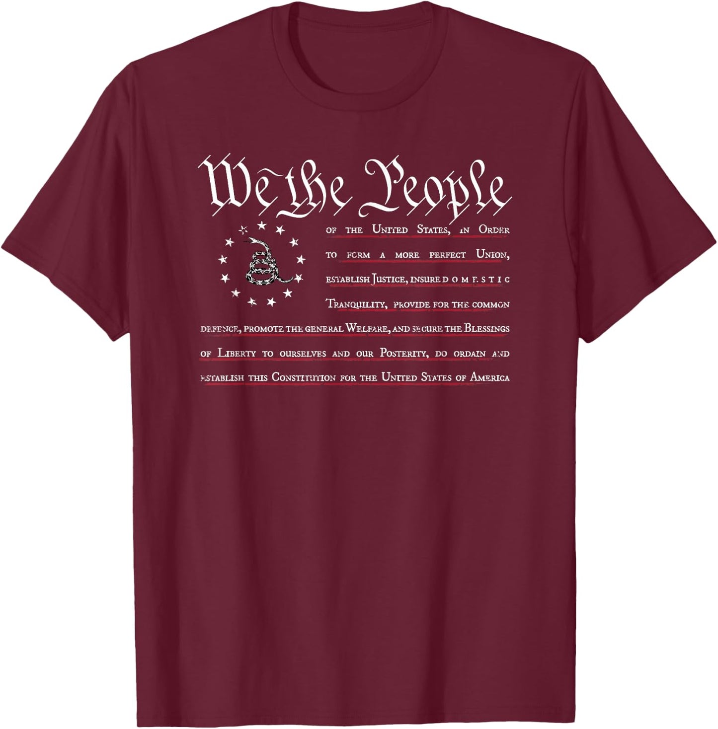 We The People Gadsden USA Flag, Preamble of The Constitution T-Shirt - T-Shirt | Maroon