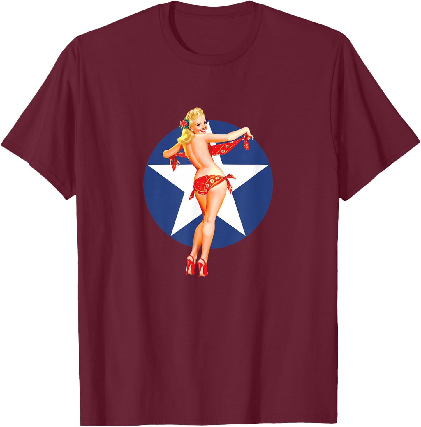 Patriotic Vintage Sexy Pinup Girl T-Shirt - T-Shirt | Maroon