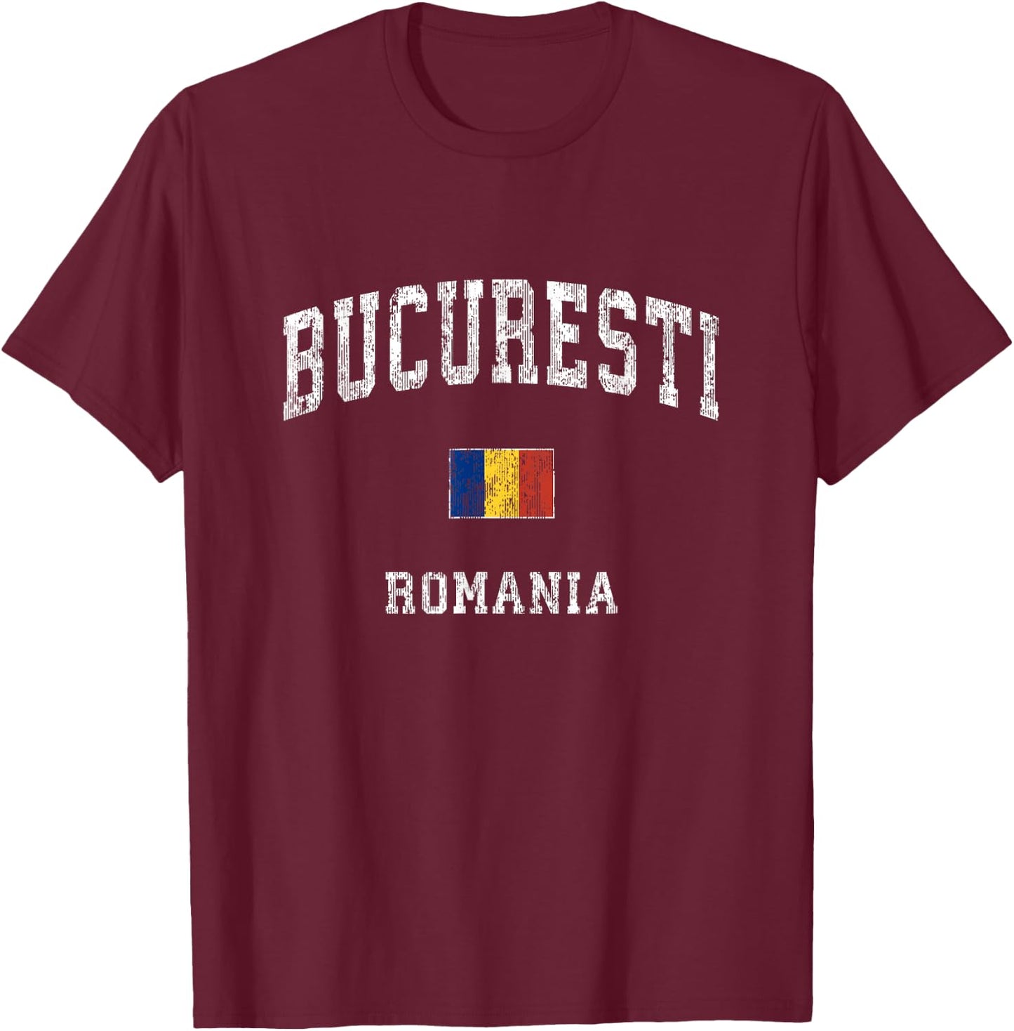 Bucharest Romania Vintage Athletic Sports Design T-Shirt - T-Shirt | Maroon