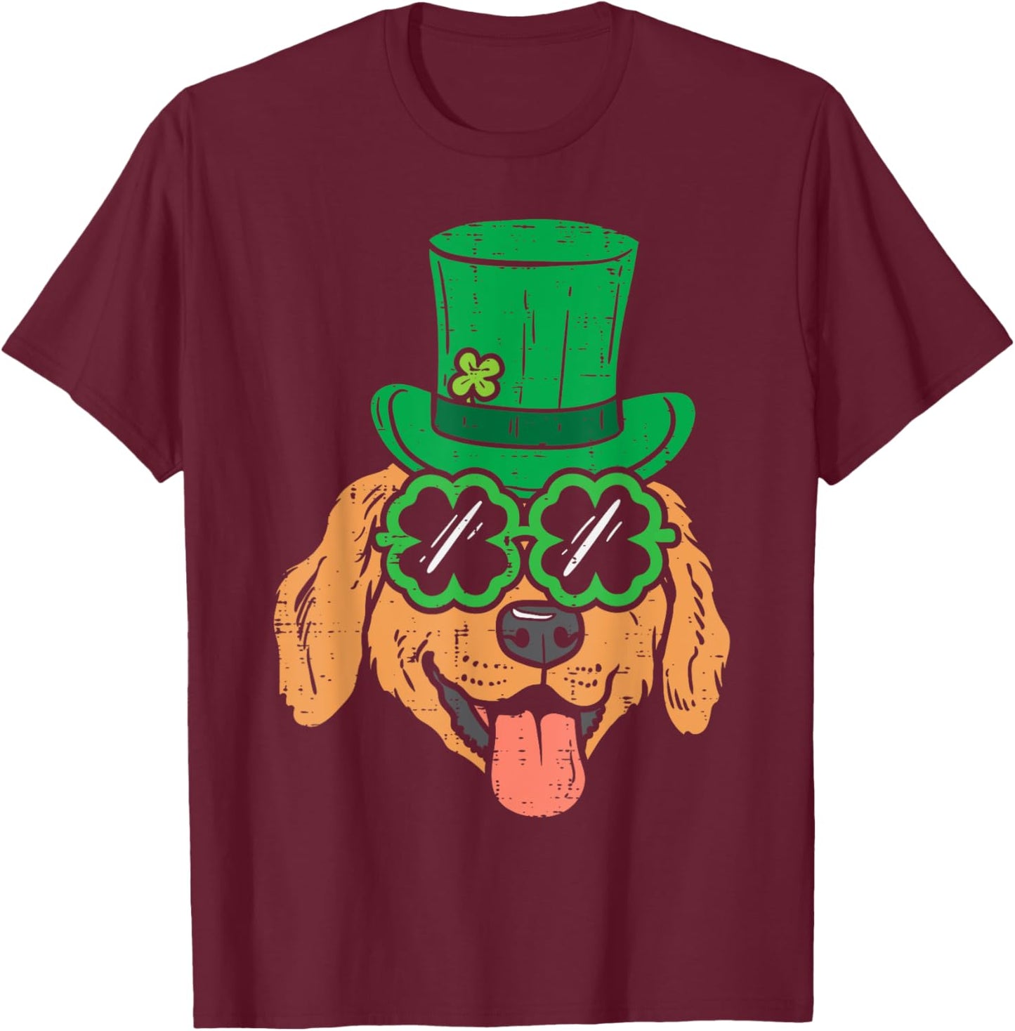 Leprechaun Golden Retriever Clover St Patricks Day Dog Gift Men Women Kids T-Shirt - T-Shirt | Maroon