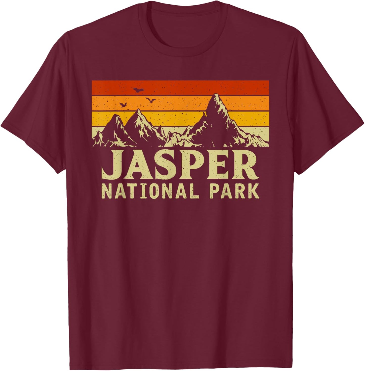 Vintage Retro Mountain Graphics Jasper National Park T-Shirt - T-Shirt | Maroon
