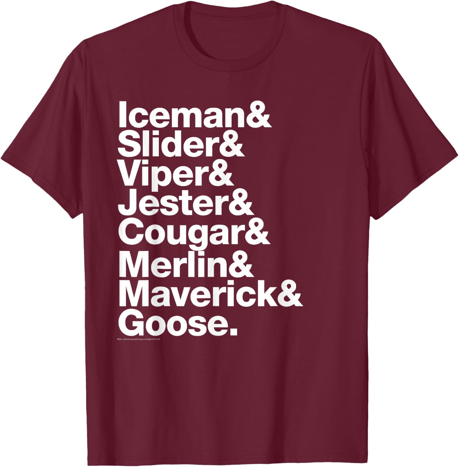 Top Gun List of Pilot Names White Text Action Movie T-Shirt - T-Shirt | Maroon