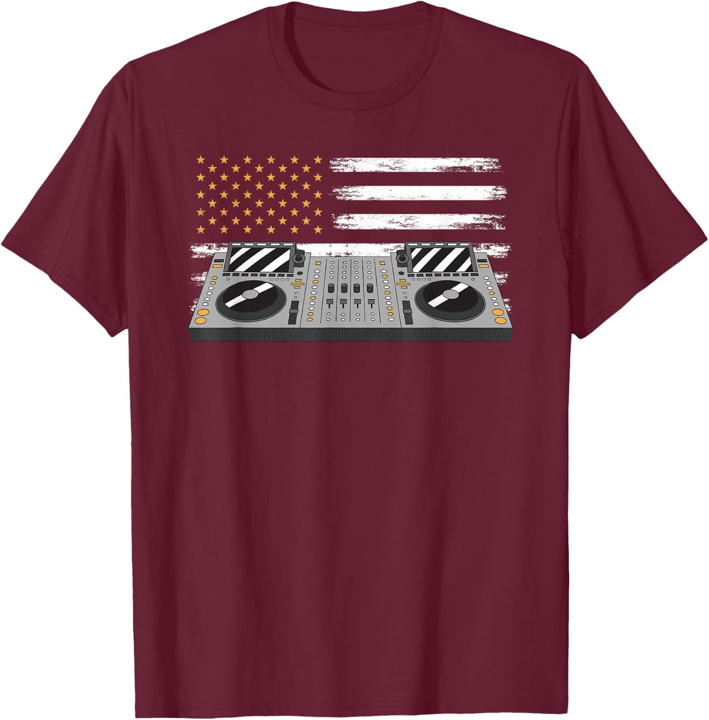 American Flag Sound Mixer 4th of July Patriotic DJ T-Shirt - T-Shirt | Maroon