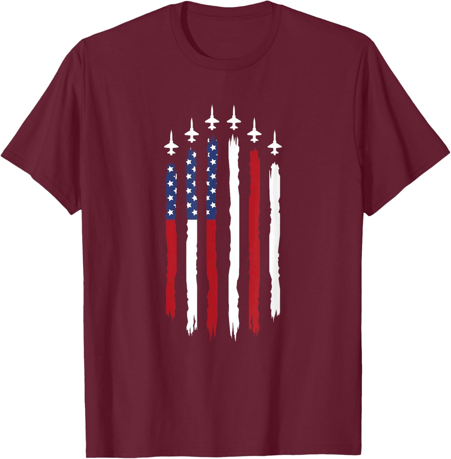 Patriotic Red White Blue USA Flag Fighter Jets 4th of July T-Shirt - T-Shirt | Maroon