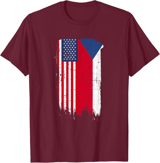 Czech Republic Flag - Czech American T-Shirt - T-Shirt | Maroon