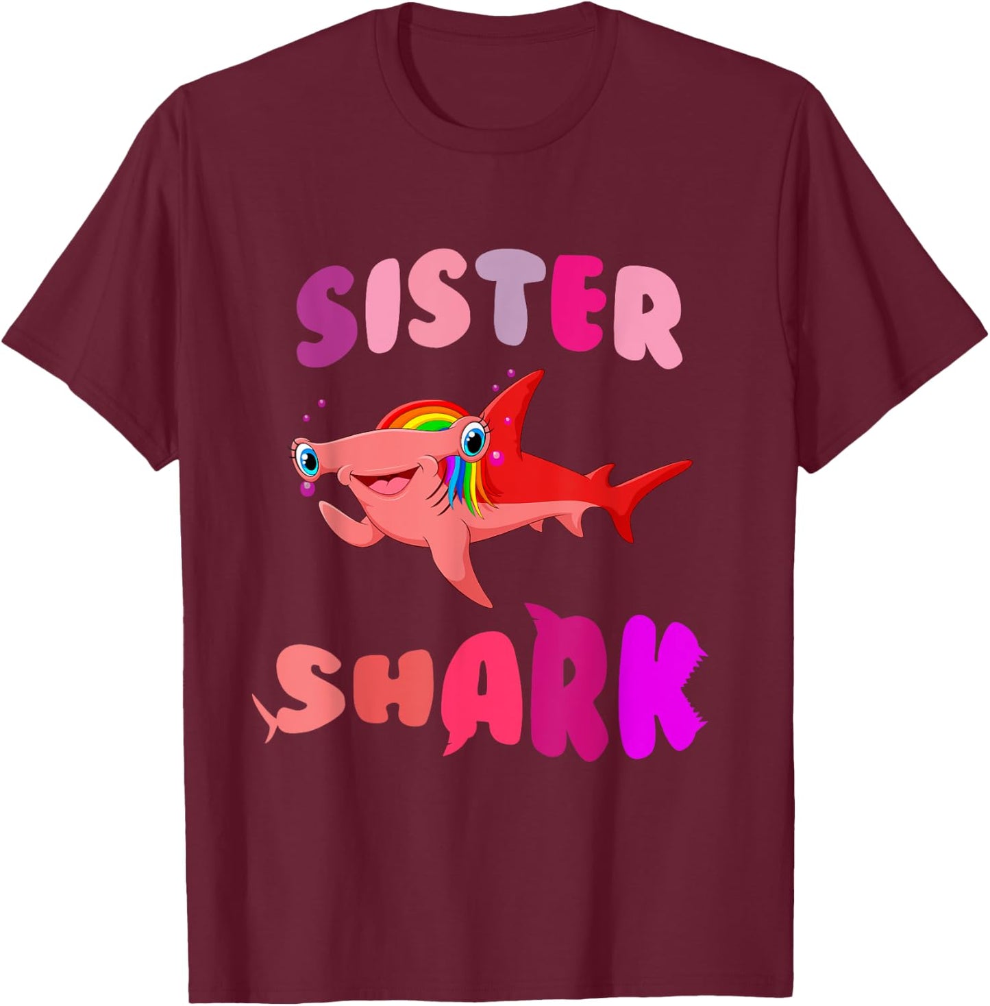 Sister Shark hammerhead birthday family shark matching T-Shirt - T-Shirt | Maroon
