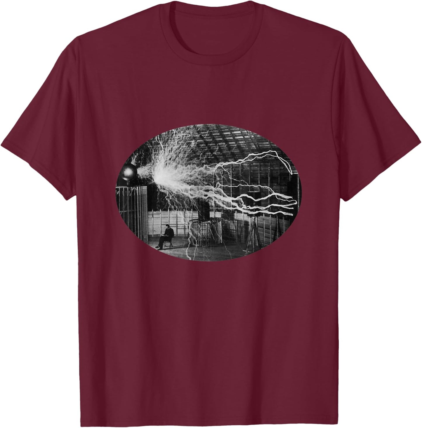 Nikola Tesla | Tesla with Tesla Coil Historical Shirt T-Shirt - T-Shirt | Maroon