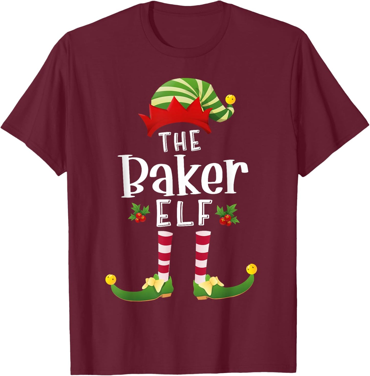 Baker Christmas Elf Matching Pajama X-Mas Party T-Shirt - T-Shirt | Maroon