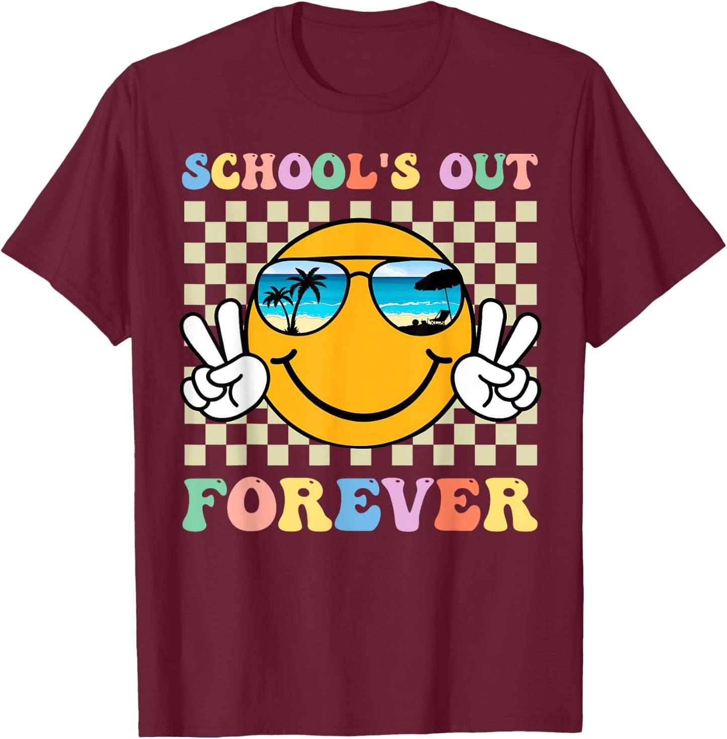 Retro Groovy School's Out Forever Retired Teacher Retirement T-Shirt - T-Shirt | Maroon