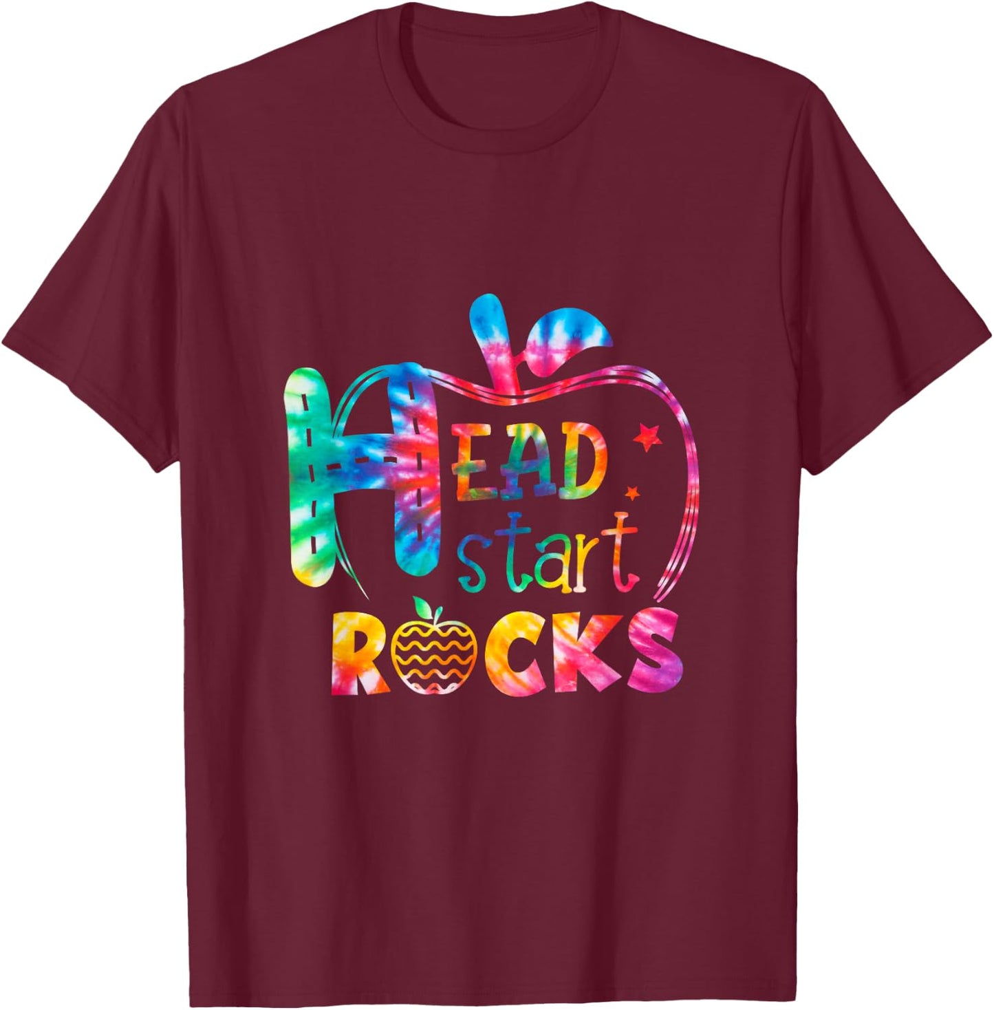 Hello Head Start Rock Tie Dye Back to School Teacher Women Kids T-Shirt - T-Shirt | Maroon