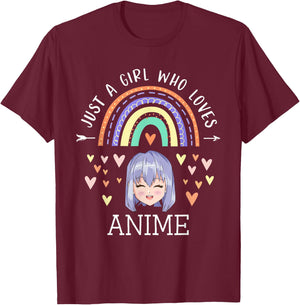 Just A Girl Who Loves Anime Rainbow Gifts For Anime Lover T-Shirt - T-Shirt | Maroon