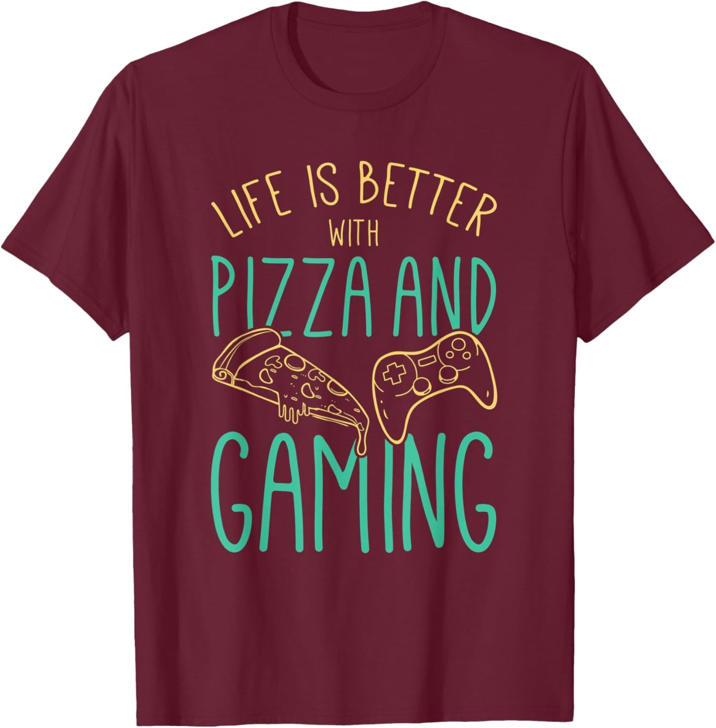 Video Gaming Design for a Gamer Cool Pizza T-Shirt - T-Shirt | Maroon