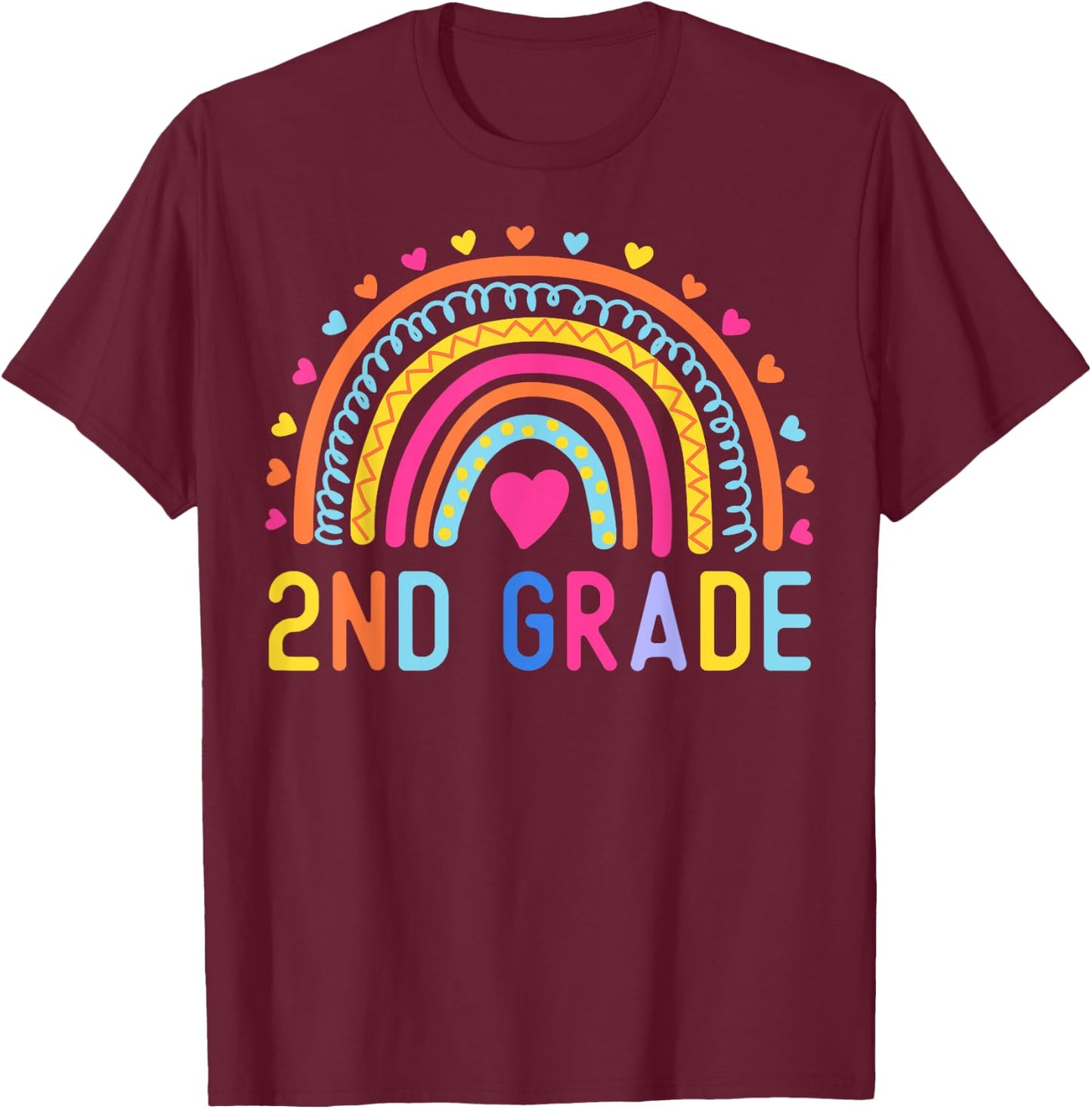 2nd Grade Rainbow Girl Boys Teacher Hello Second Grade Squad T-Shirt - T-Shirt | Maroon