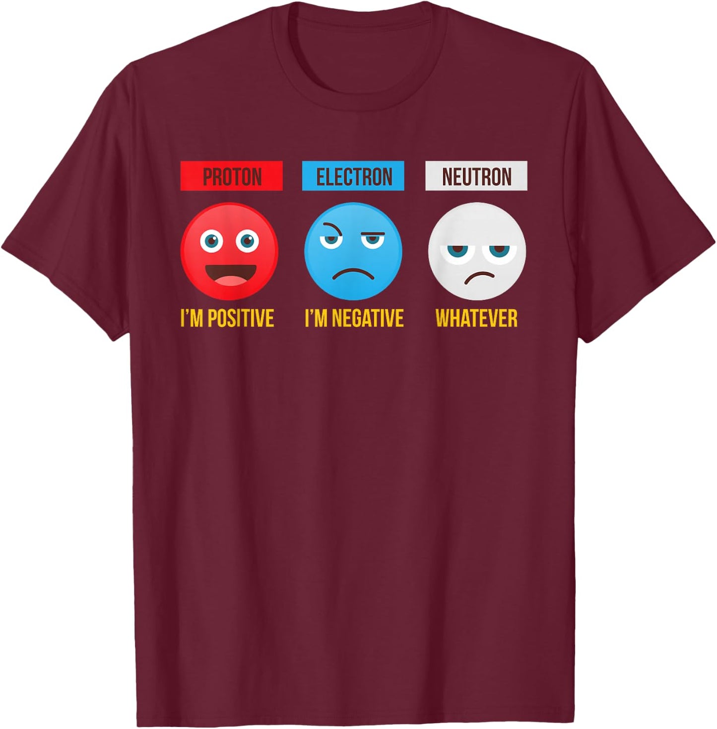 Proton Electron Neutron Positive Negative Whatever Science T-Shirt - T-Shirt | Maroon