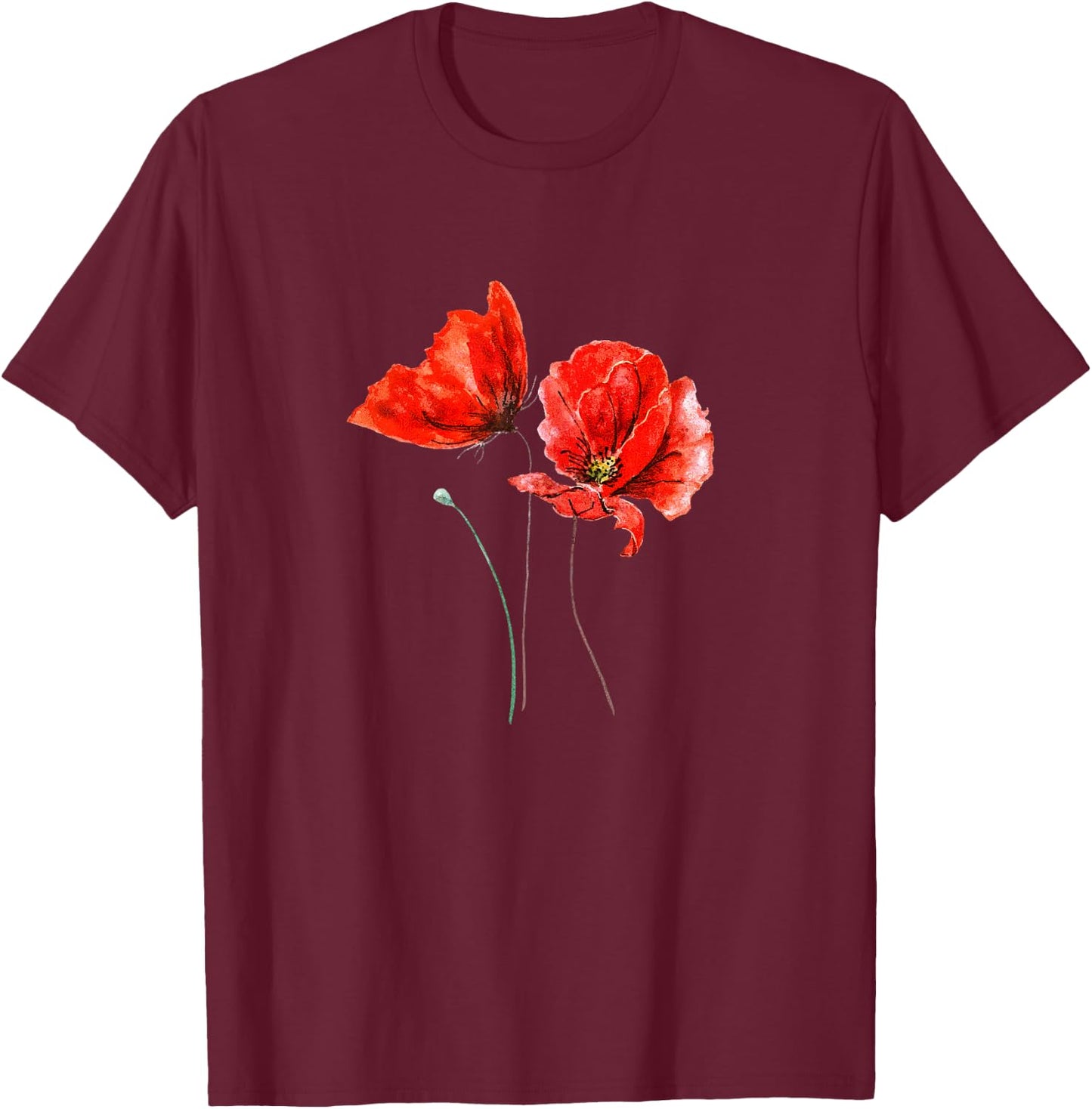 Poppies red poppy flower nature T-Shirt - T-Shirt | Maroon