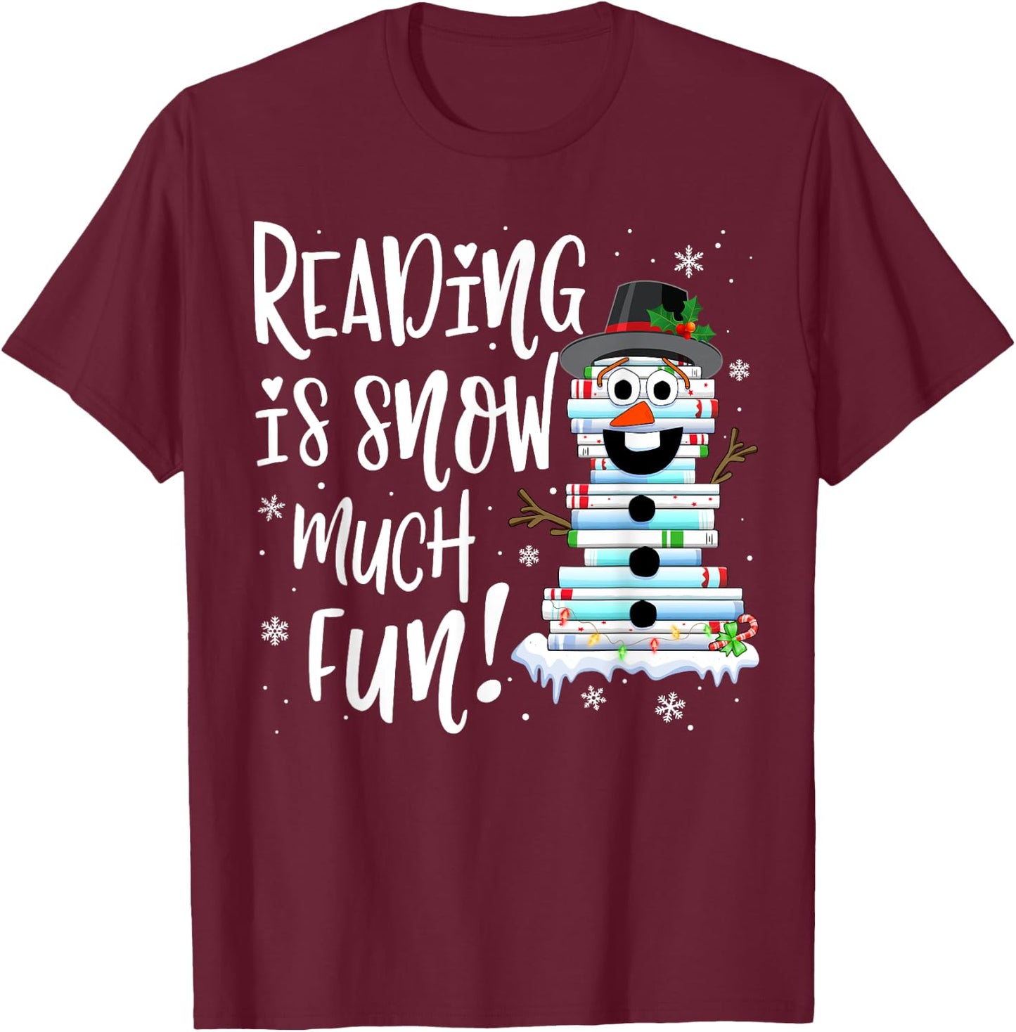 Christmas Reading Snowman Book Book Lover Reader T-Shirt - T-Shirt | Maroon