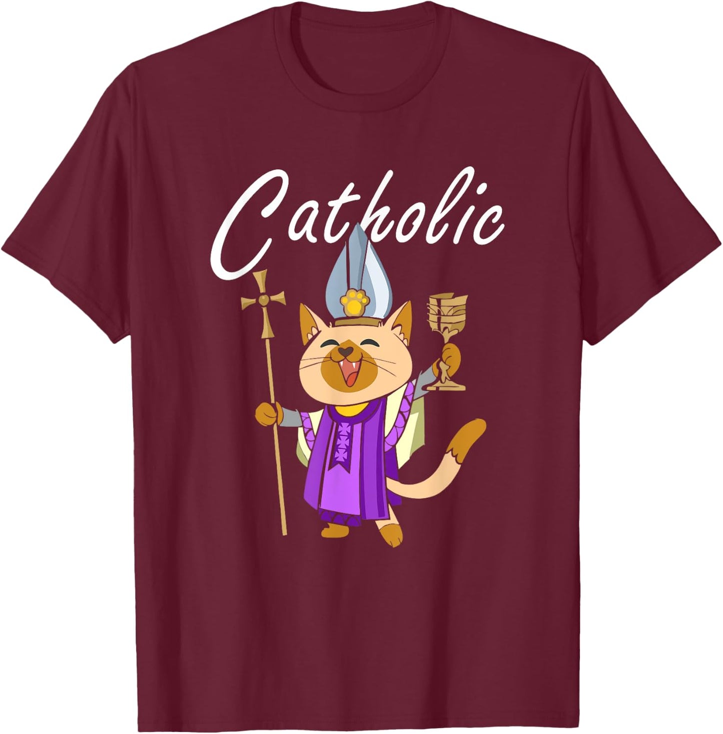 Catholic - Gift Ideas For Christian Catholic Cat Lover Women Kids T-Shirt - T-Shirt | Maroon