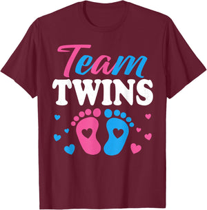 Team Twins Gender Reveal Twin Mom and Dad Boy Girl T-Shirt - T-Shirt | Maroon