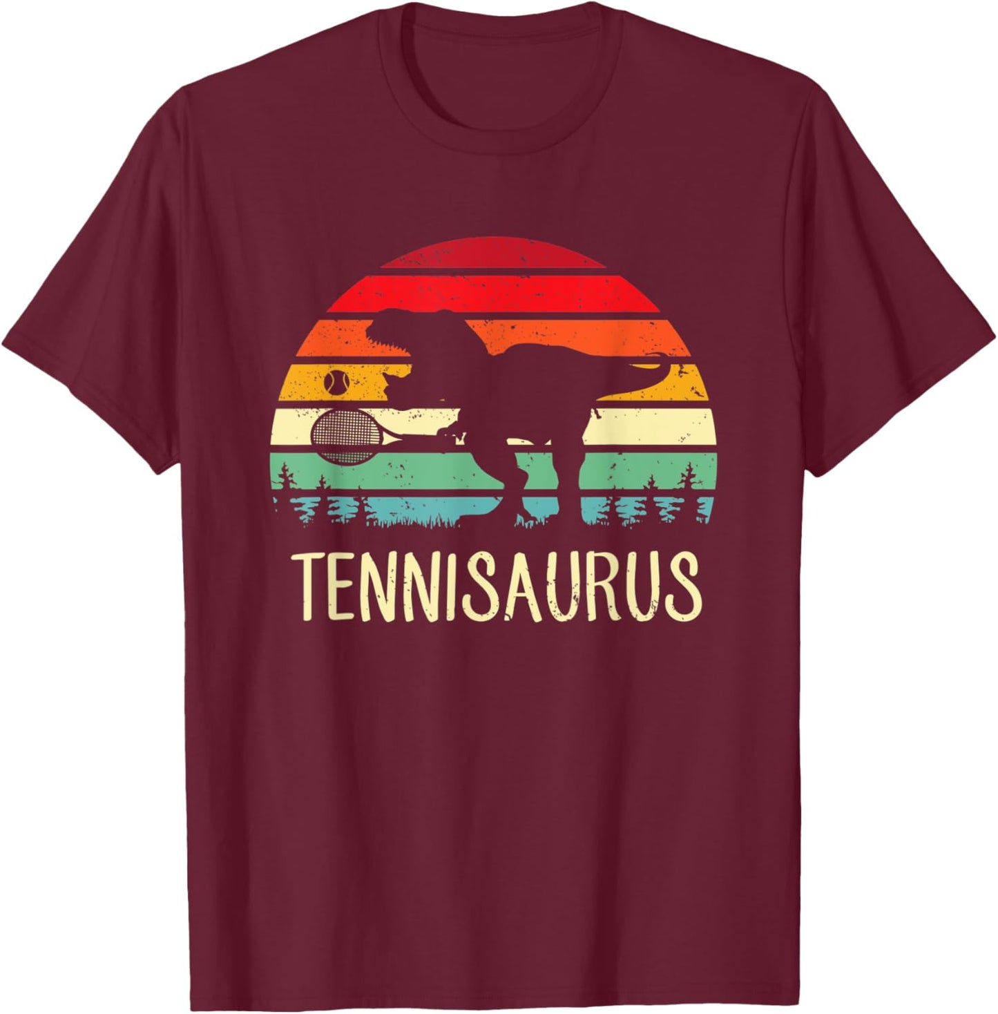 Tennisaurus Dinosaur Gift Dino T-Rex Tennis Sports Athlete T-Shirt - T-Shirt | Maroon