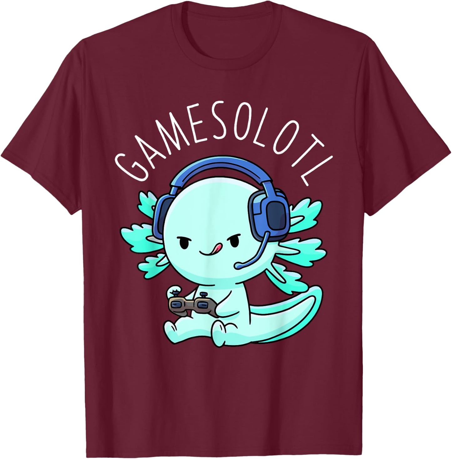 Otaku Lifestyle Threads Shirt Co. Gamesolotl Axolotl Gamer Anime Gifts Kawaii Boys Girls , Black T-Shirt - T-Shirt | Maroon