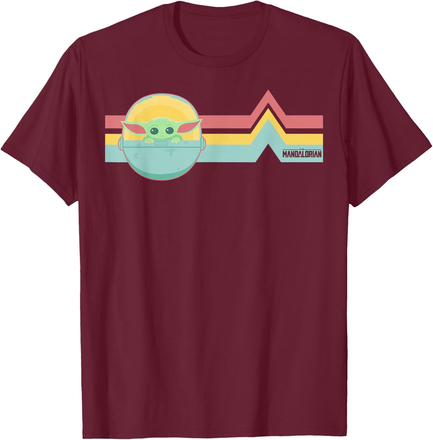Star Wars The Mandalorian The Child Rainbow Chest Lines T-Shirt - T-Shirt | Maroon