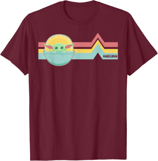 Star Wars The Mandalorian The Child Rainbow Chest Lines T-Shirt - T-Shirt | Maroon