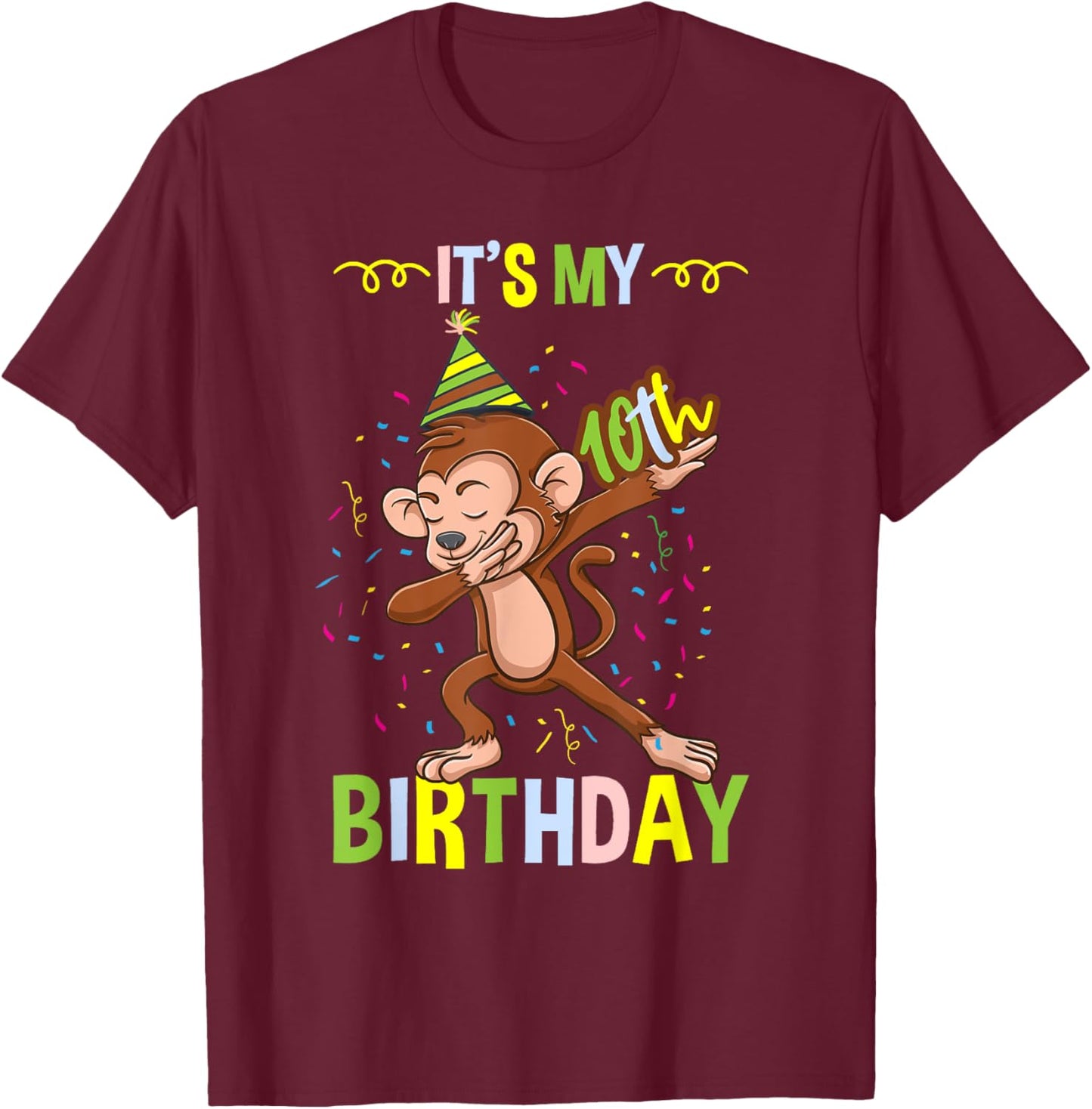 Its My 10th Birthday Monkey T-Shirt - T-Shirt | Maroon