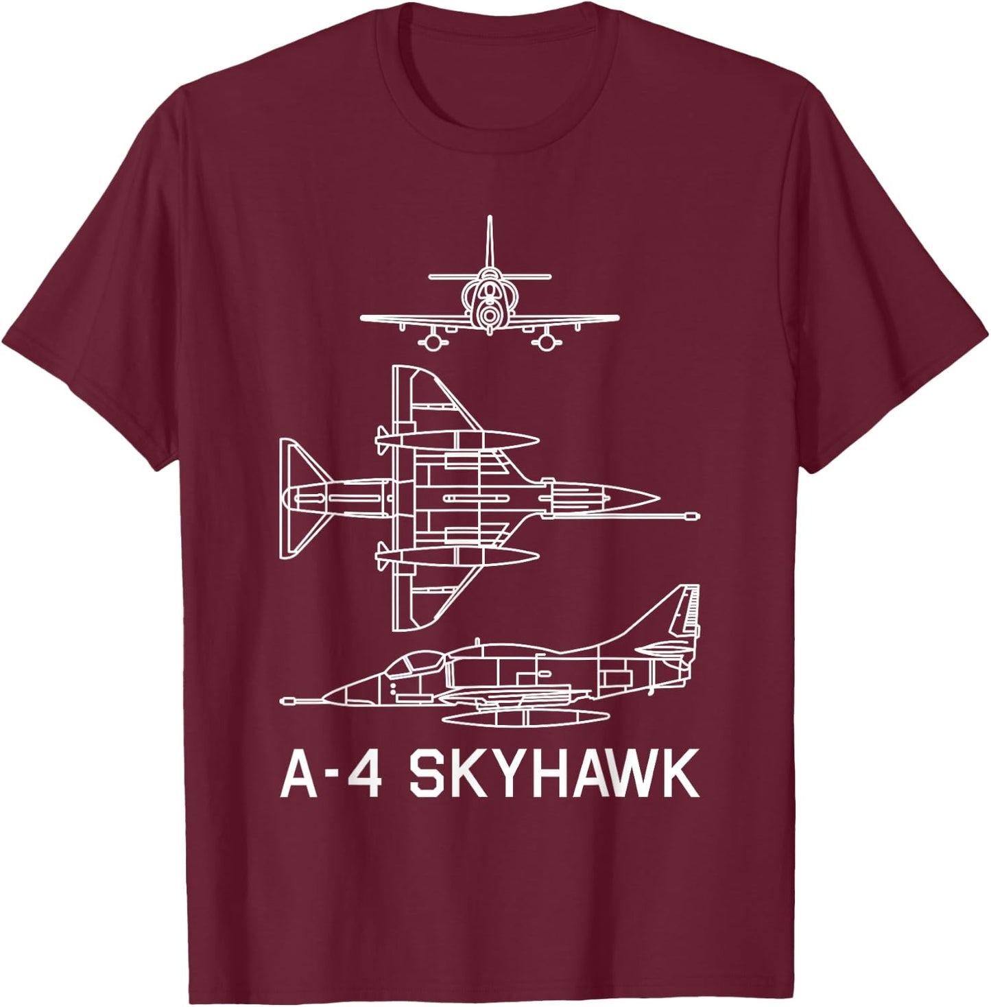A-4 Skyhawk American Plane Blueprint Diagram T-Shirt - T-Shirt | Maroon