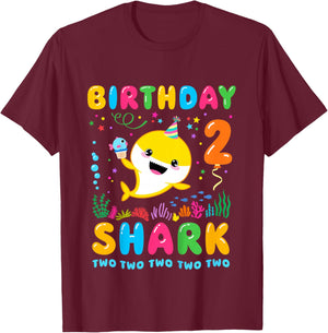 Birthday Shark 2 Year Old Boy or Girl 2nd Bday Kawaii T-Shirt - T-Shirt | Maroon
