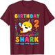 Birthday Shark 2 Year Old Boy or Girl 2nd Bday Kawaii T-Shirt - T-Shirt | Maroon