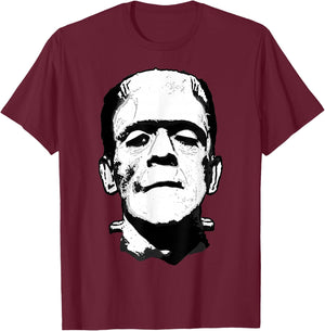 Halloween Frankenstein Monster Black and White T-Shirt - T-Shirt | Maroon