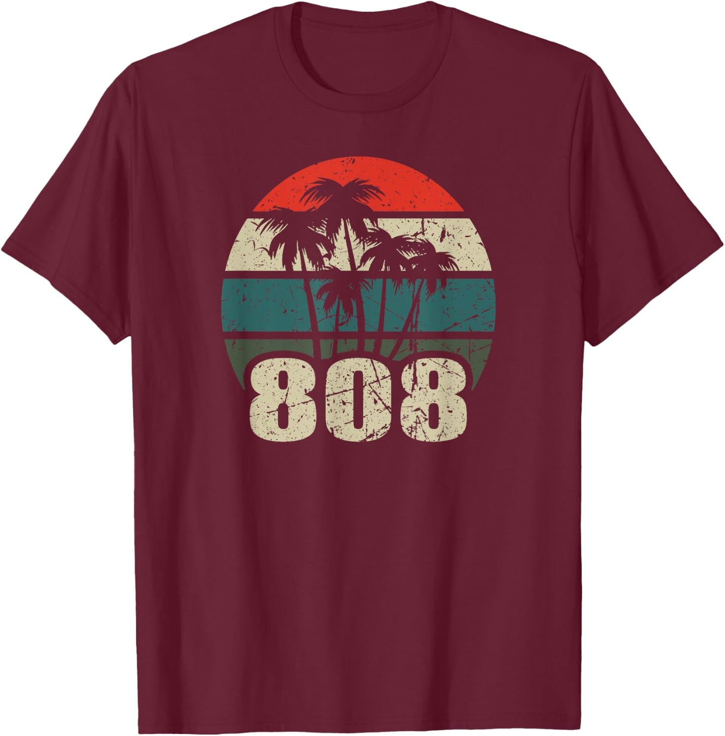 Hawaii 808 Oahu Waikiki Maui Kona Kauai Hawaiian Area Code T-Shirt - T-Shirt | Maroon