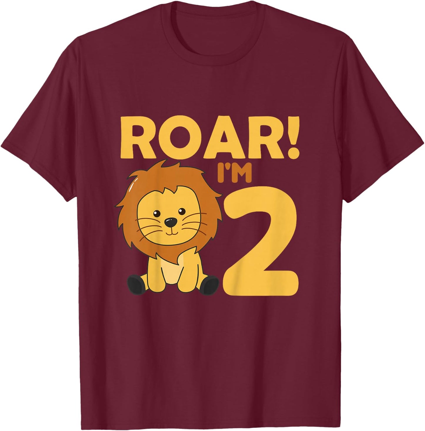 Kids Children 2nd Birthday Lion 2 Years Old Boy Lion Animal King T-Shirt - T-Shirt | Maroon