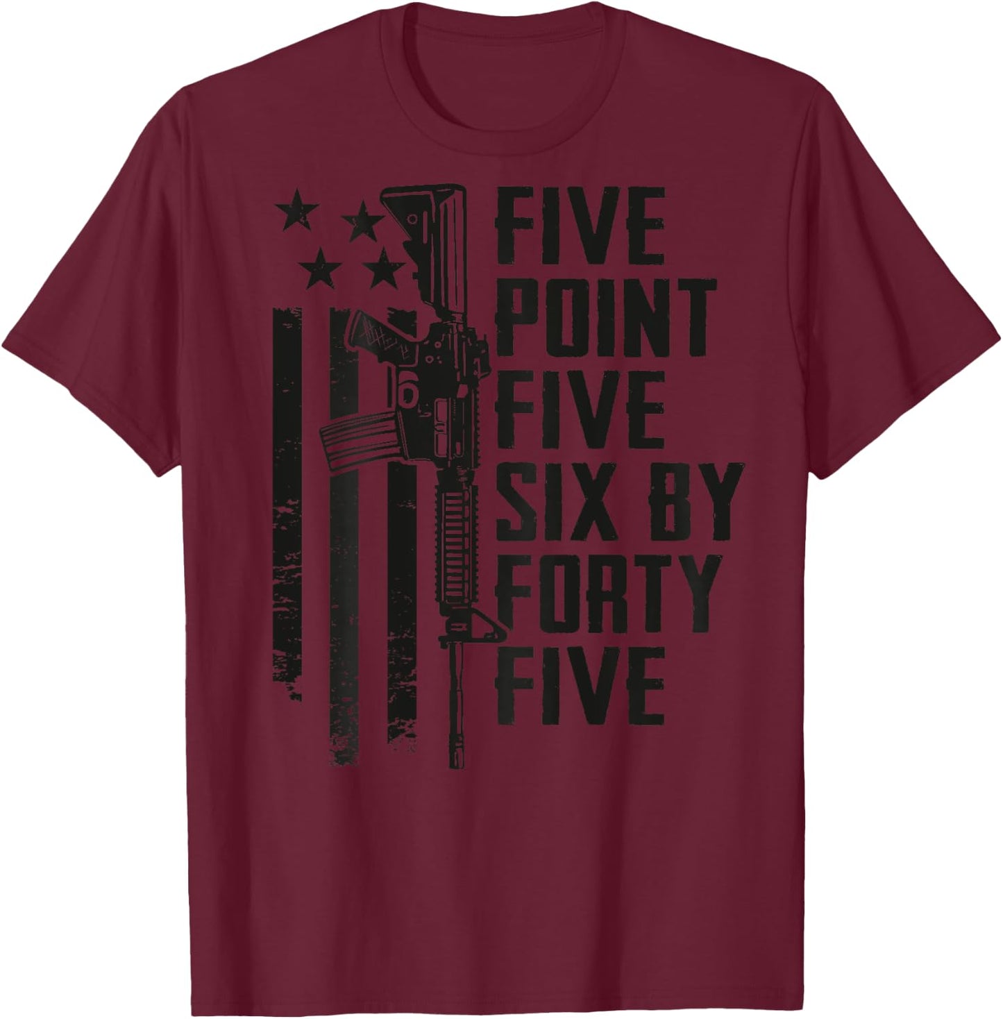 Five Point Five Six 5.56 Ammo AR15 Rifle - Camo - ON BACK T-Shirt - T-Shirt | Maroon