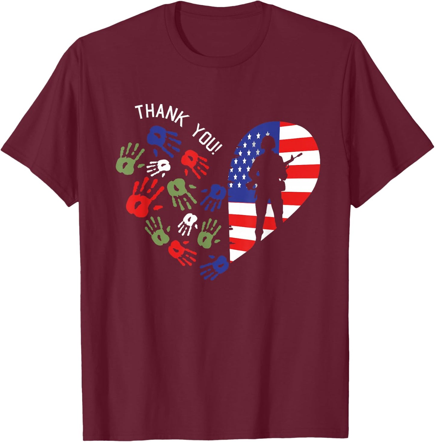 Thank You Veterans Day American Flag Heart Military Army T-Shirt - T-Shirt | Maroon