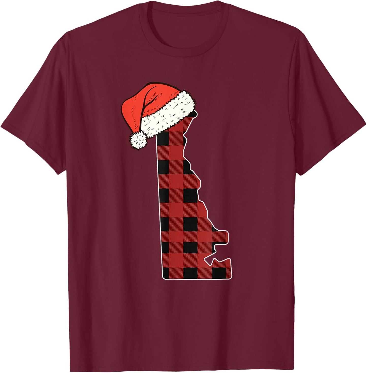 Delaware Plaid Christmas Santa Hat Holiday Matching Design T-Shirt - T-Shirt | Maroon