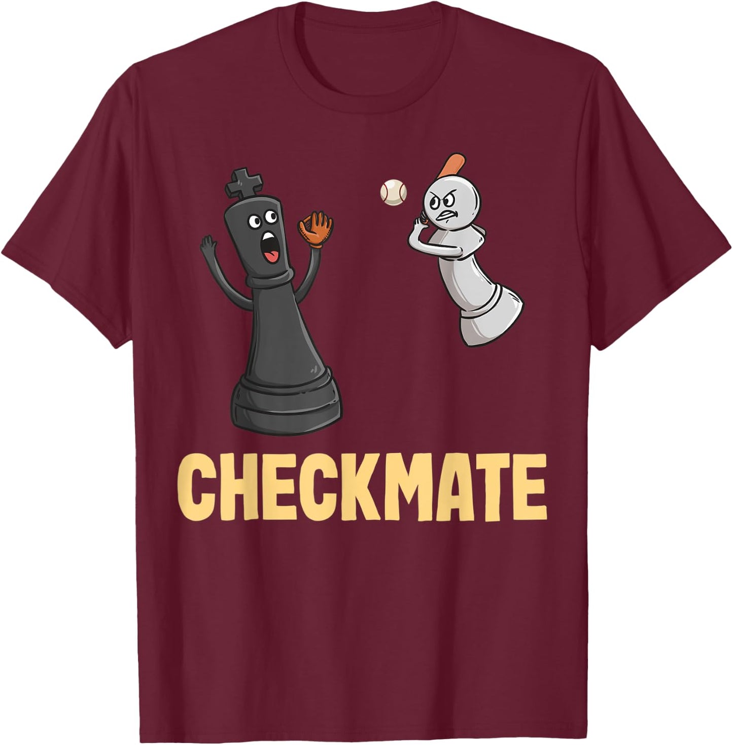 Funny Checkmate Chess Players Funny Baseball T-Shirt - T-Shirt | Maroon