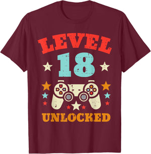 Level 18 Unlocked Video Gamer Boys Men 18th Birthday T-Shirt - T-Shirt | Maroon