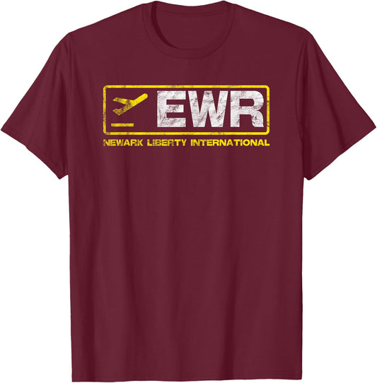 EWR Newark Liberty International Airport Code Pilot T-Shirt - T-Shirt | Maroon