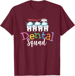 Funny Dental Squad Teeth Toothbrush Dentist Dental Hygienist T-Shirt - T-Shirt | Maroon
