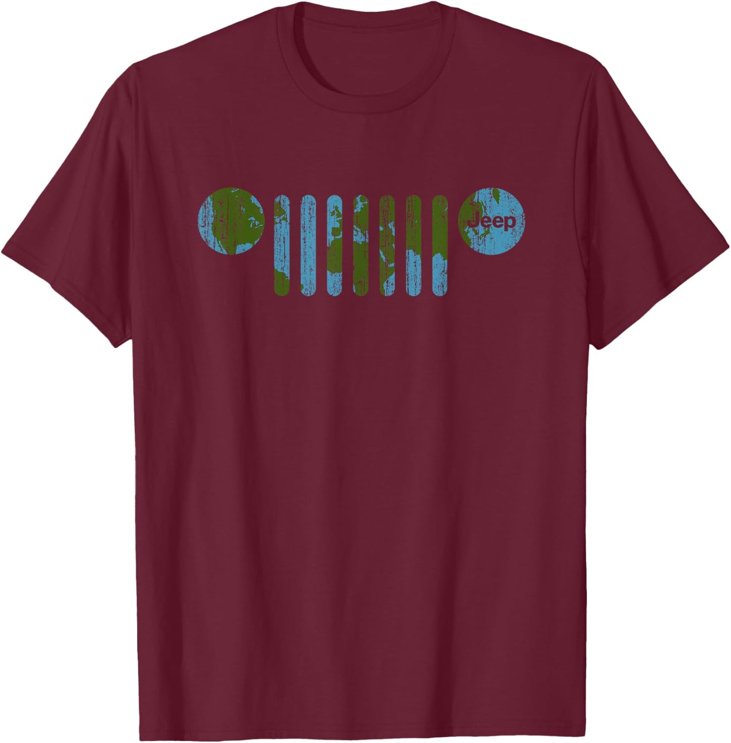 Jeep - There's Only One Earth, Jeep Grille T-Shirt - T-Shirt | Maroon