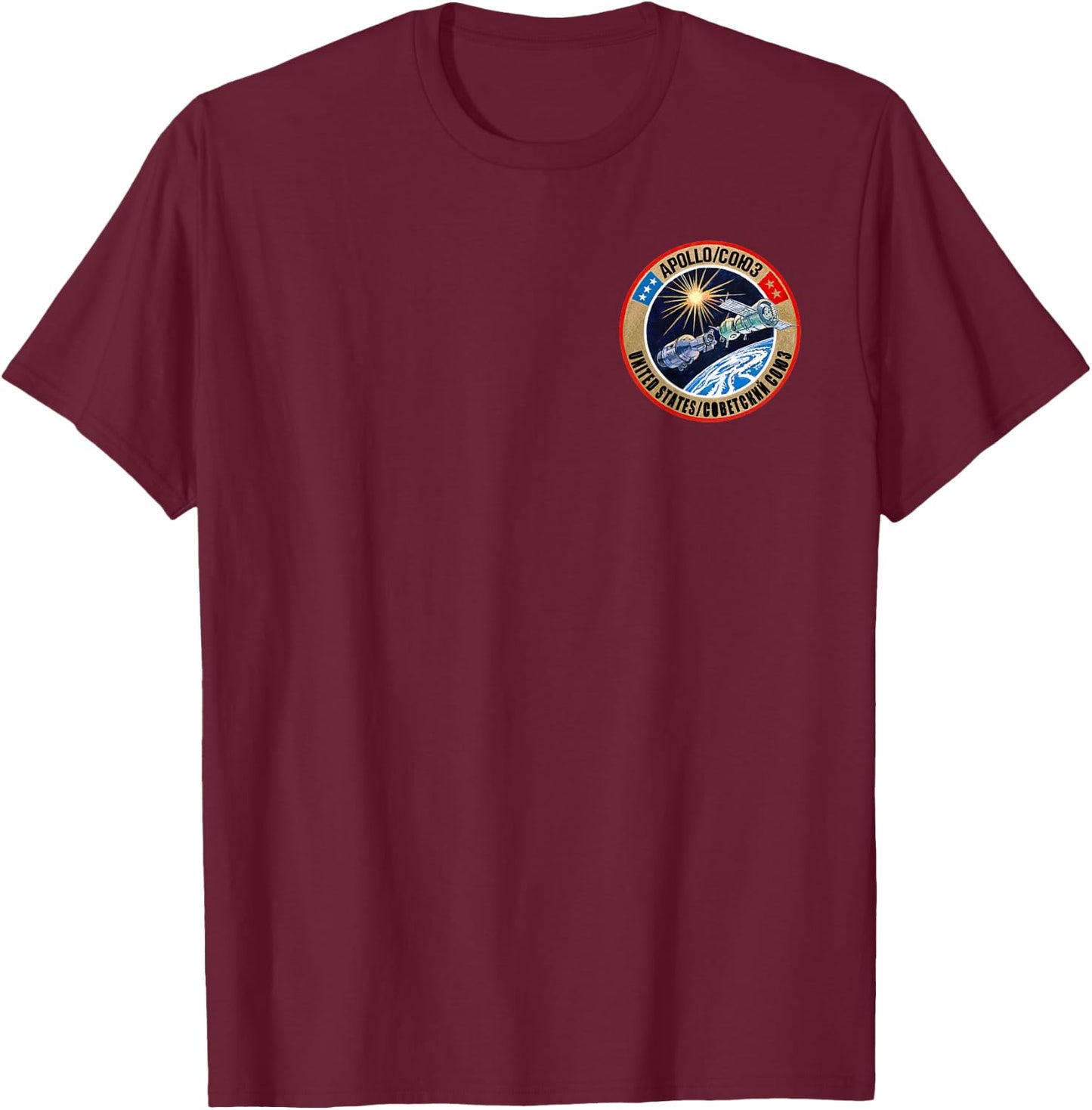 Apollo-Soyuz Rendezvous Patch NASA History Small T-Shirt - T-Shirt | Maroon