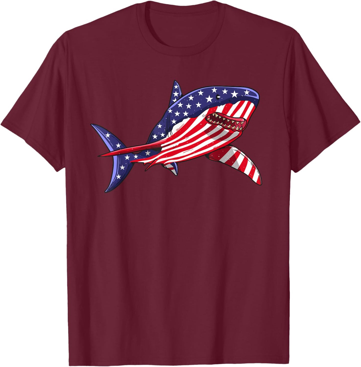 Shark American Flag | Jawsome 4th Of July Kids Boys T-Shirt - T-Shirt | Maroon
