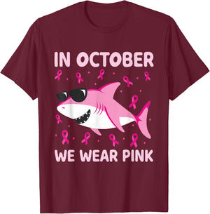 Breast Cancer Shirts Kids Shark In October We Wear Pink Boys T-Shirt - T-Shirt | Maroon