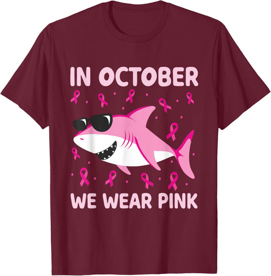 Breast Cancer Shirts Kids Shark In October We Wear Pink Boys T-Shirt - T-Shirt | Maroon