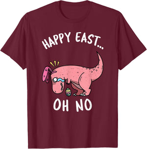 Funny Easter Happy East... Oh No Trex Pink Dinosaur Crying Small T-Shirt - T-Shirt | Maroon