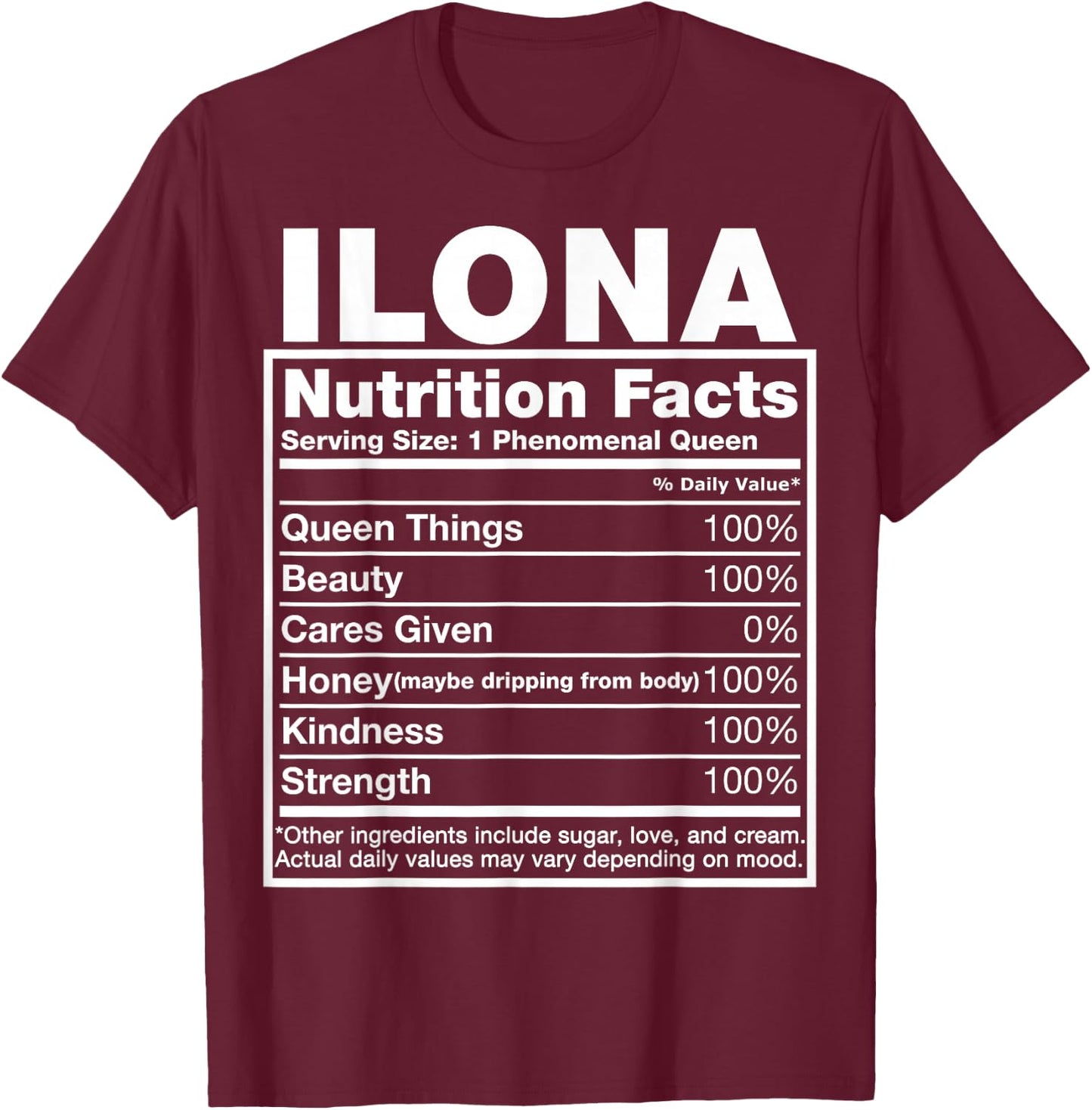 Ilona Nutrition Facts Ilona Name Birthday Shirt T-Shirt - T-Shirt | Maroon